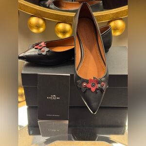 COACH Floral Appliqué Black Flats